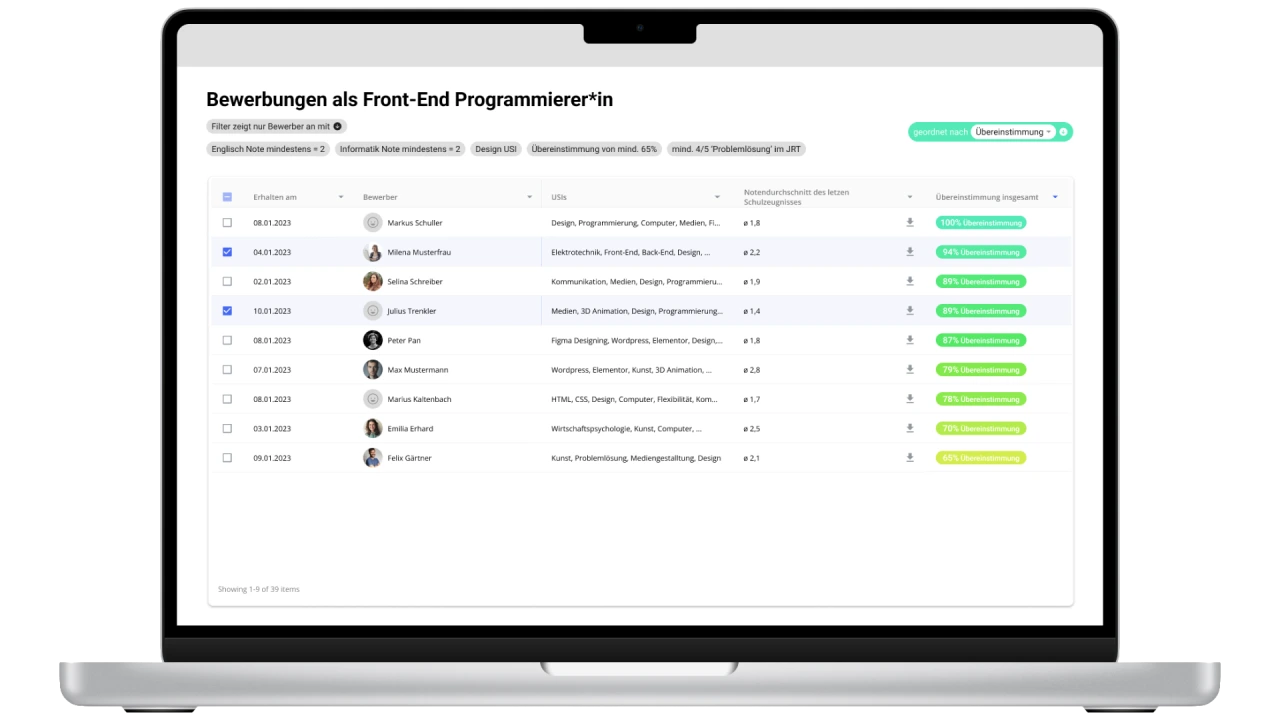 Screenshot des Jobresults Smart Select Systems